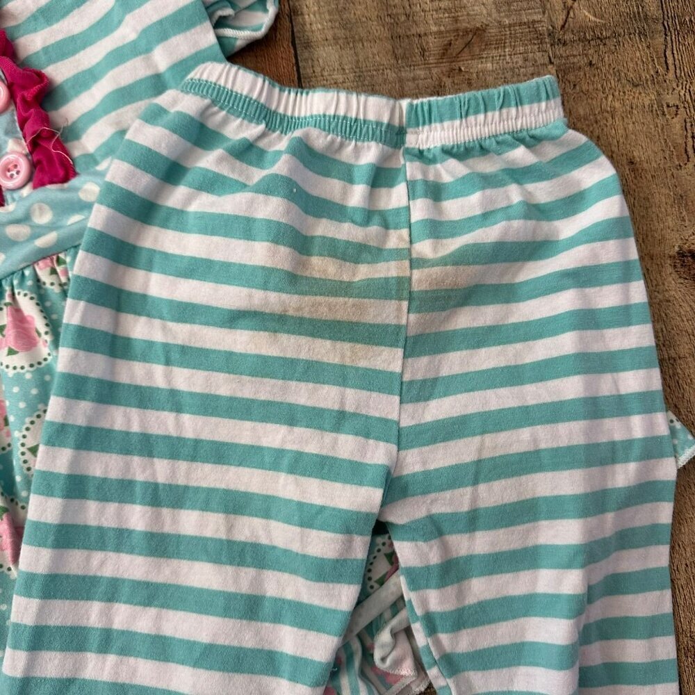 Isla Grace Toddler Girls' 2-3T Striped & Polka Dot Pajama Set With Ruffles - Picture 3 of 10